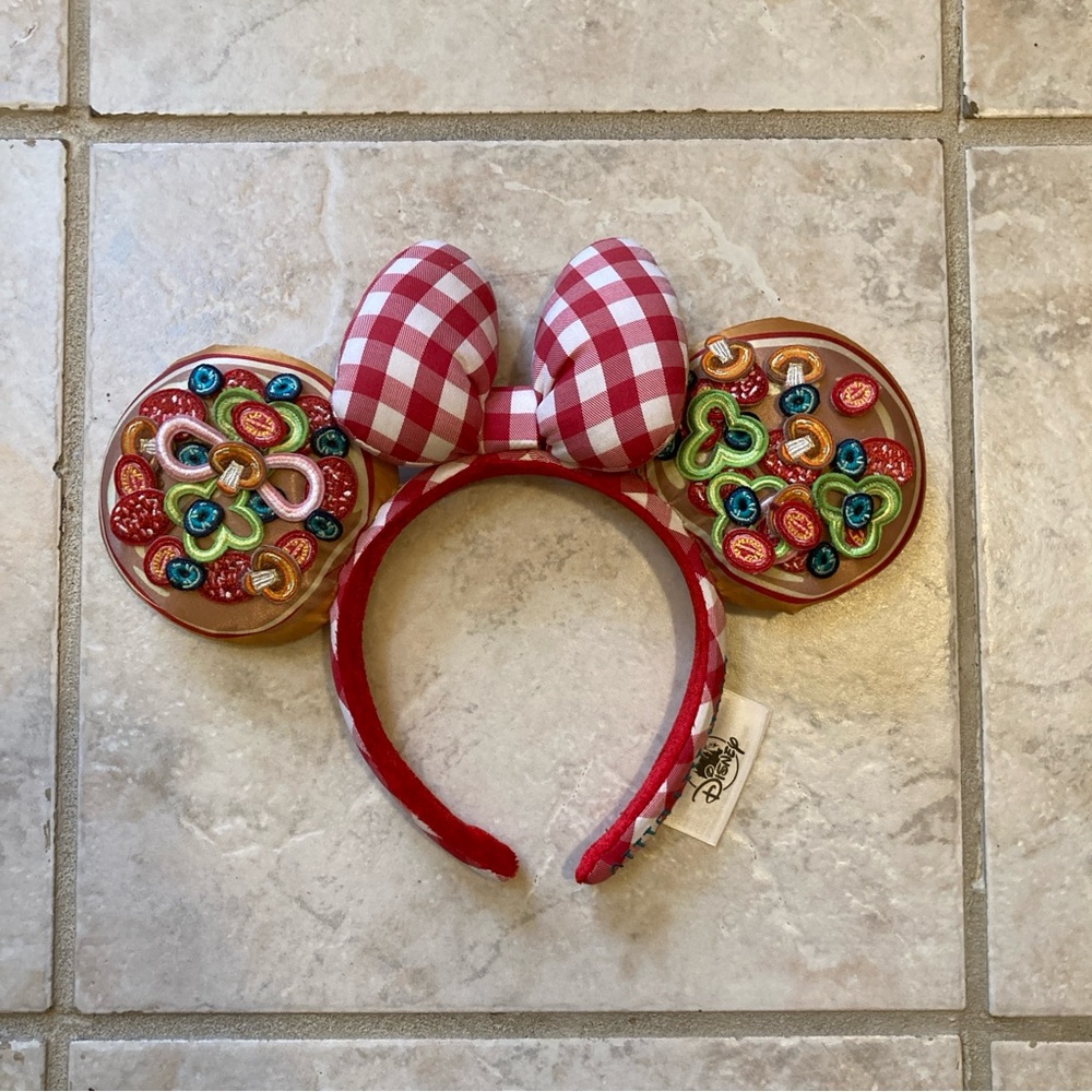 Disney Red Gingham Bow Minnie Ears Headband with Multicolor Sequin Accents